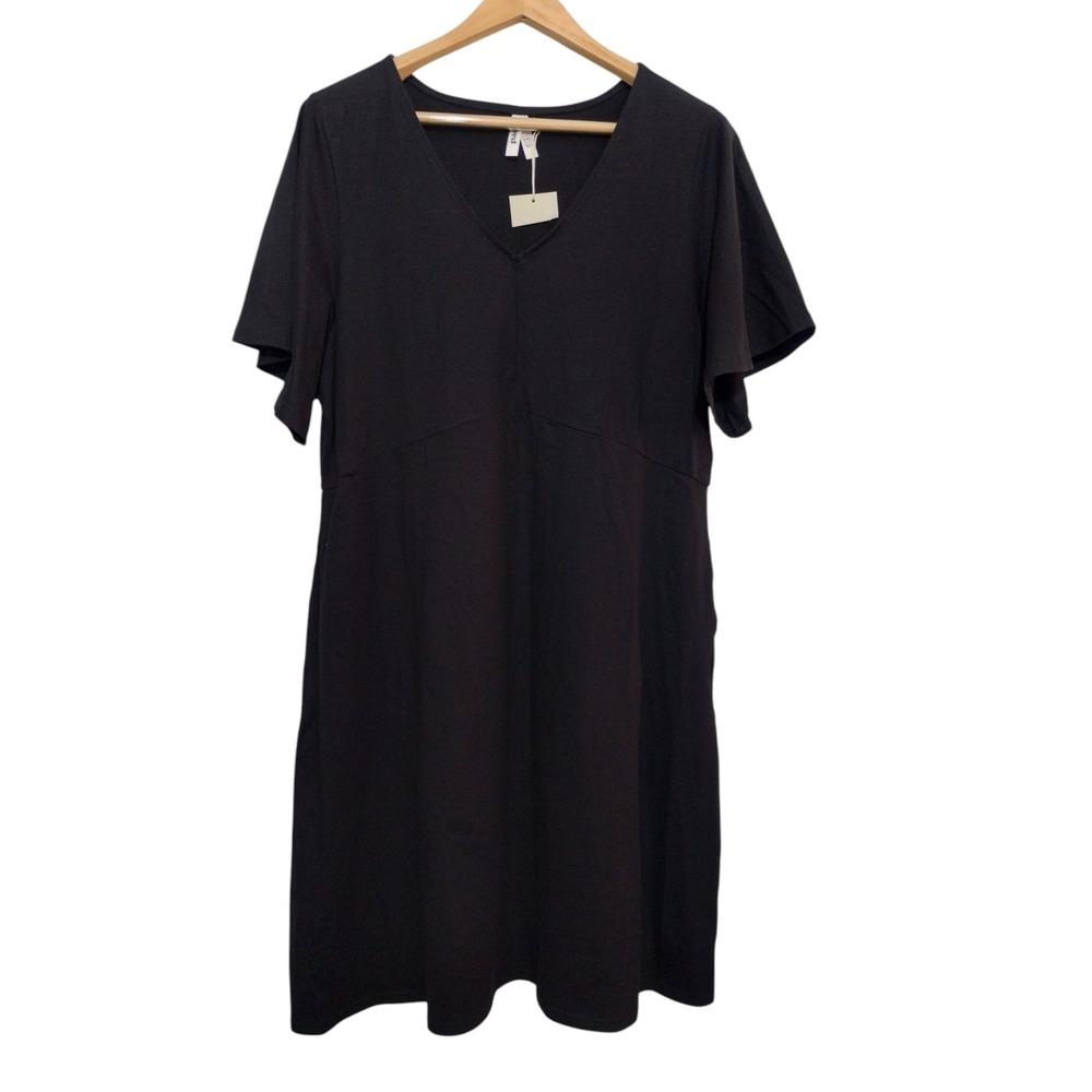 Pact Black V-Neck Flutter Sleeves Dress Womens XL Organic Cotton Sustainable